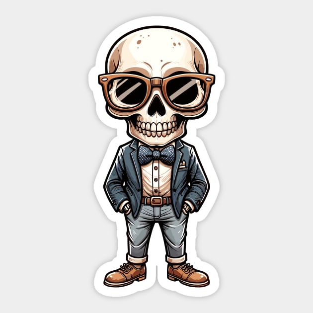 Preppy Skeleton - Colour Cartoon Sticker by Quirk Print Studios 